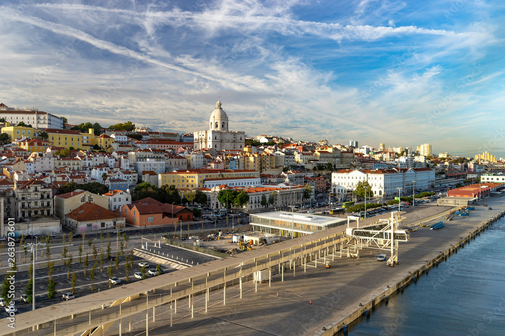 Lisbon, Portugal skyline and cityscape of the cruise port on the Tagus River