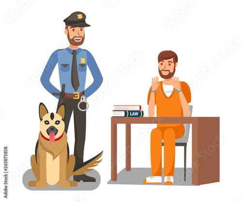 Policeman Guarding Criminal Vector Illustration