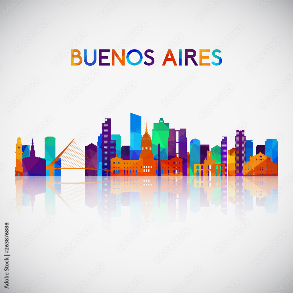 Buenos Aires skyline silhouette in colorful geometric style. Symbol for your design. Vector illustration.