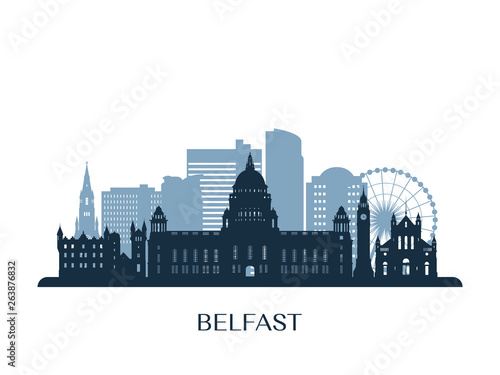 Fotografering Belfast skyline, monochrome silhouette. Vector illustration.