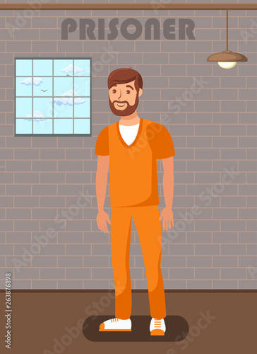 Jailed Man in Prison Cell Flat Poster Template