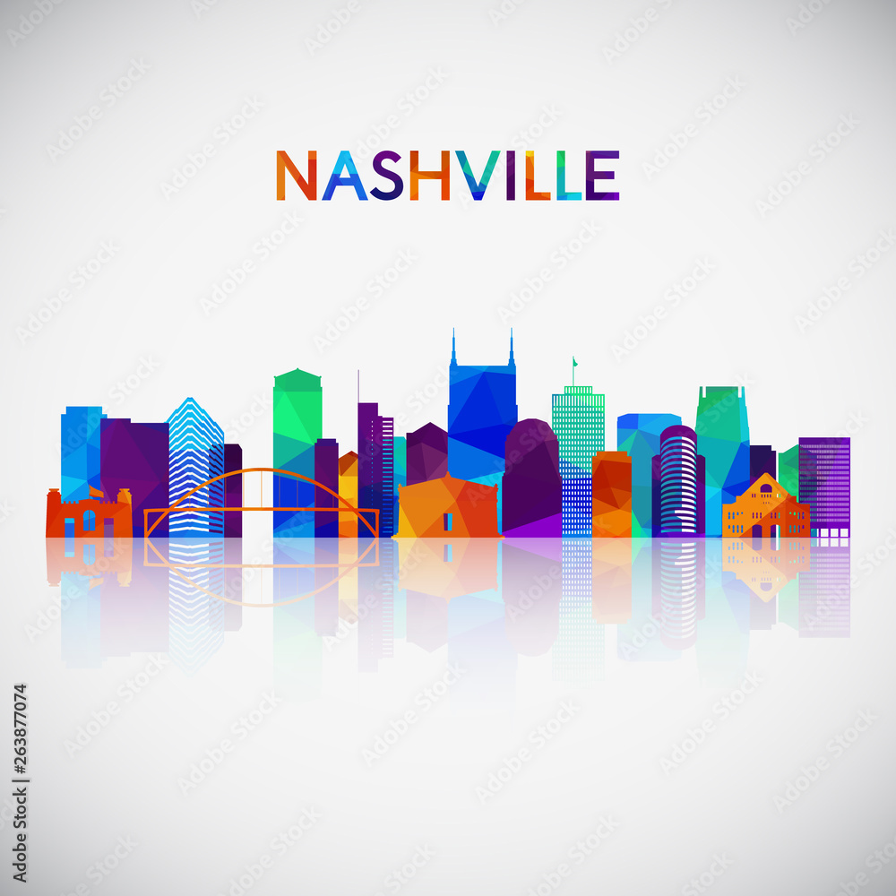 Nashville skyline silhouette in colorful geometric style. Symbol for your design. Vector illustration.