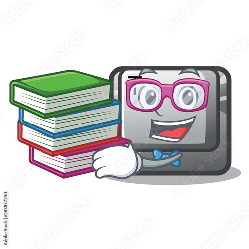 Student with book button T in the mascot shape