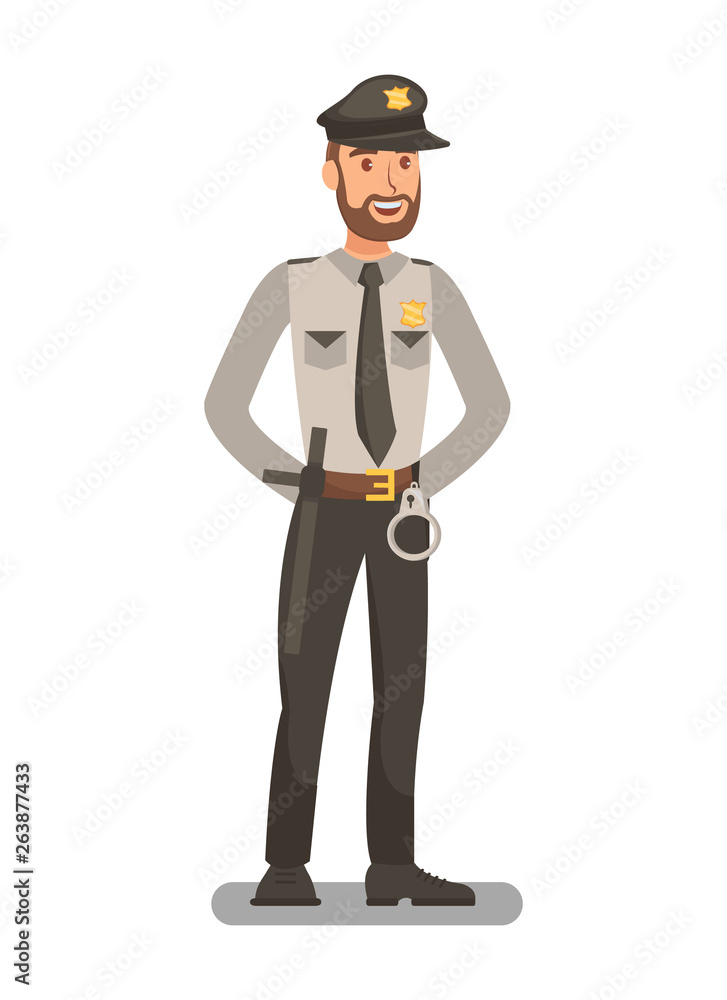 Police Officer in Uniform Flat Vector Illustration
