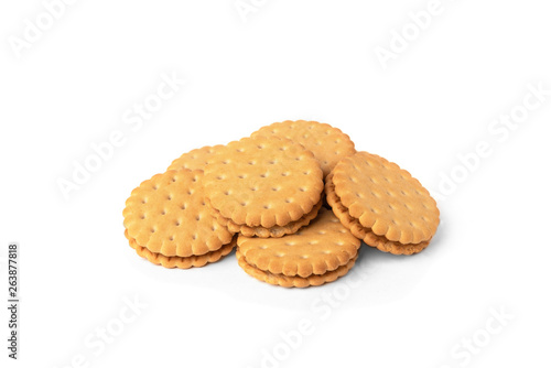 Cookies with milk filling isolated on white background