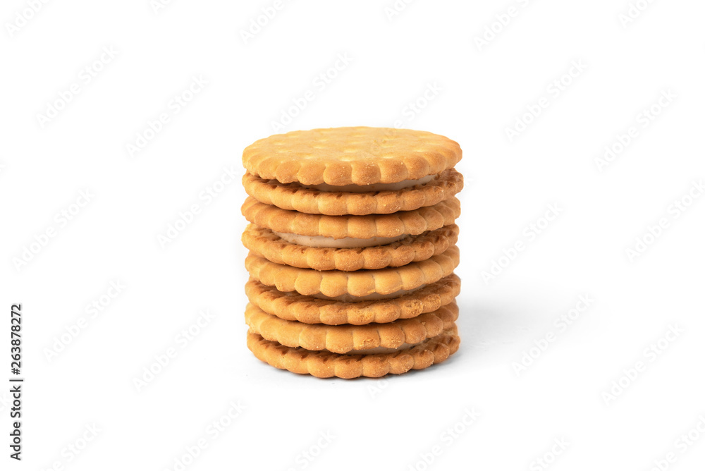 Cookies with milk filling isolated on white background Cookies with milk filling isolated on white background