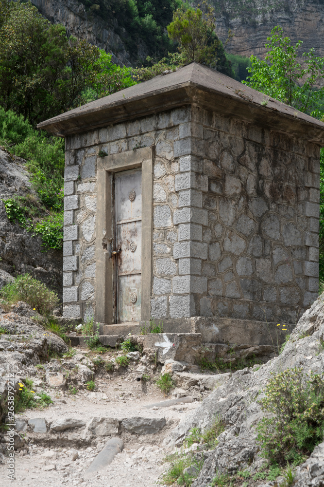 ruin on hiking path Valle delle Mulini, Amalfi Coast, Italy ruin on hiking path Valle delle Mulini, Amalfi Coast, Italy