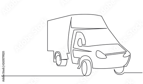Cargo van continuous one line vector drawing