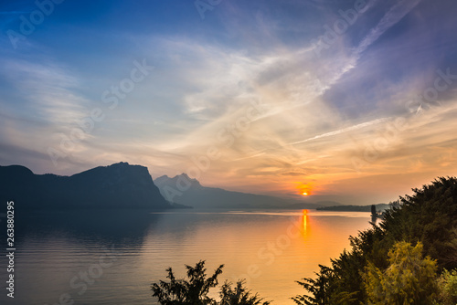 Gorgeous bright sunset . Lake Lucerne.