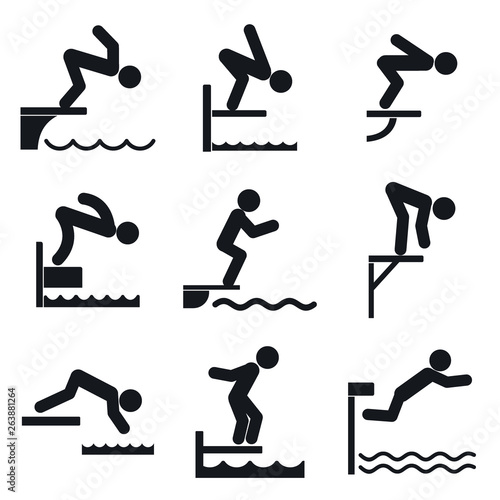 Diving board icons set. Simple set of diving board vector icons for web design on white background
