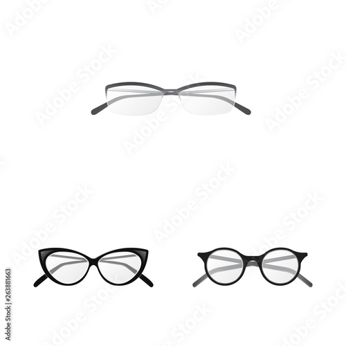 Vector illustration of glasses and frame logo. Set of glasses and accessory stock symbol for web.