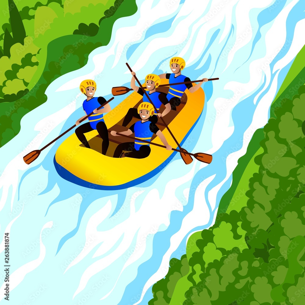 Cartoon Stick Raft Water Rafting Clip Art