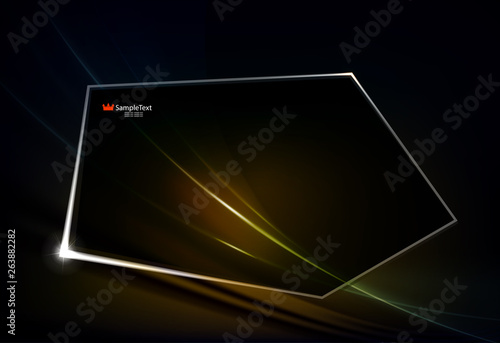 Abstract dark background with shiny lines and polygonal transparent frame