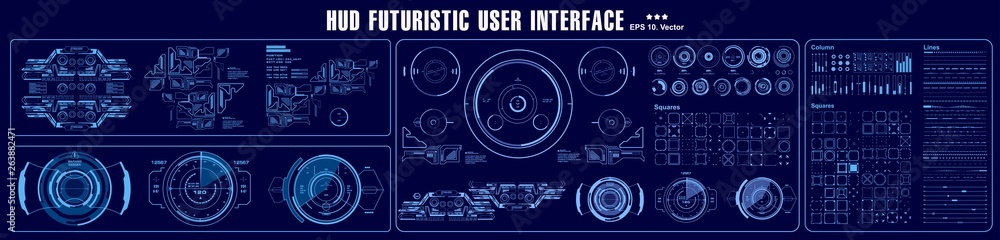 Obraz premium HUD elements mega set pack. Dashboard display virtual reality technology screen. Futuristic user interface.