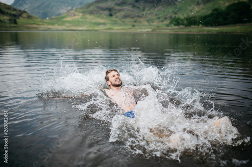 Man falling into cold water