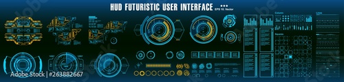 HUD elements mega set pack. Dashboard display virtual reality technology screen. Futuristic user interface.