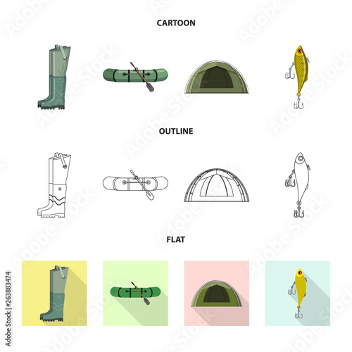 Vector illustration of fish and fishing icon. Set of fish and equipment stock vector illustration.