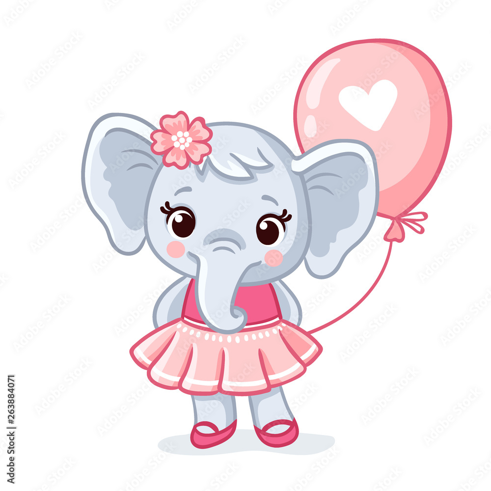 Small elephant stands in a beautiful pink dress on a white background. Small elephant stands in a beautiful pink dress on a white background.