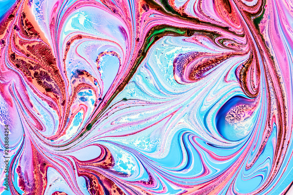 Fototapeta premium Background of red, brown, blue, green ink waves