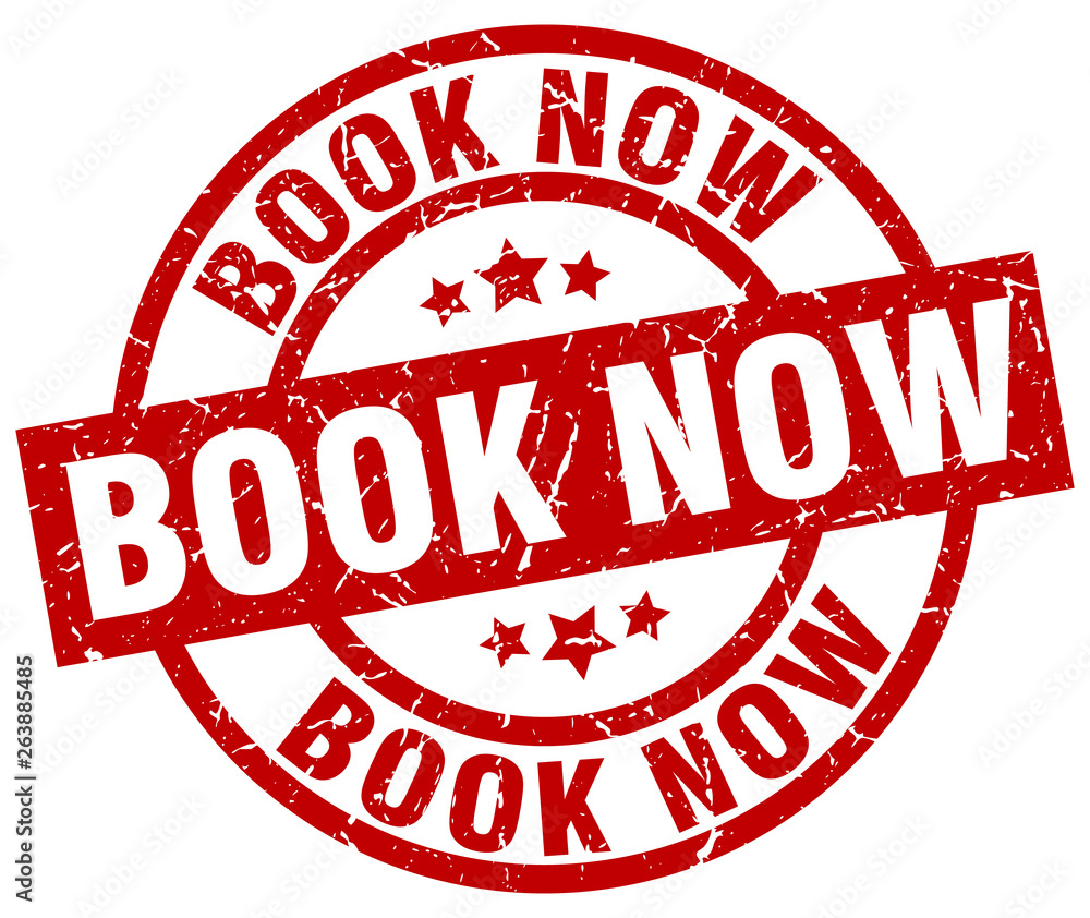 book now round red grunge stamp book now round red grunge stamp