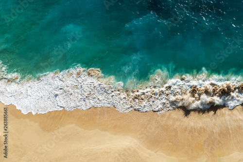 Drone view of tropical turquoise ocean beach Nusa penida Bali Indonesia
