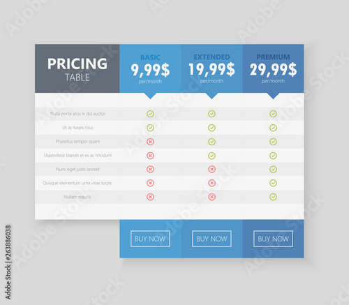 Vector price table tamplate / price list template