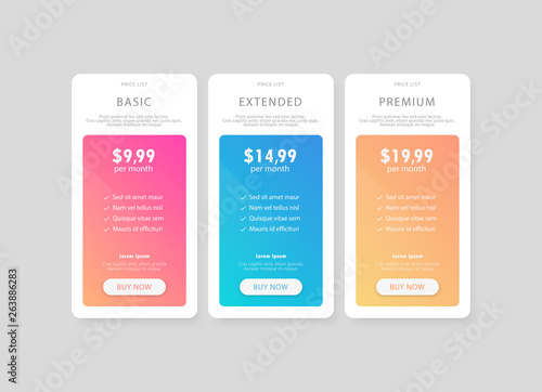 Vector price table tamplate / price list template