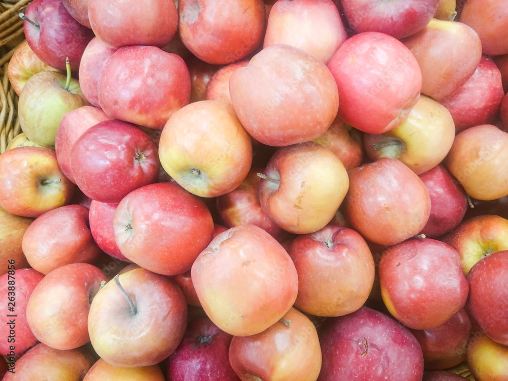 Red and green apple fruits in a supermarket Red and green apple fruits in a supermarket