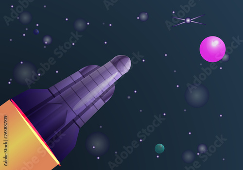 Space rocket fly concept banner. Cartoon illustration of space rocket fly vector concept banner for web design