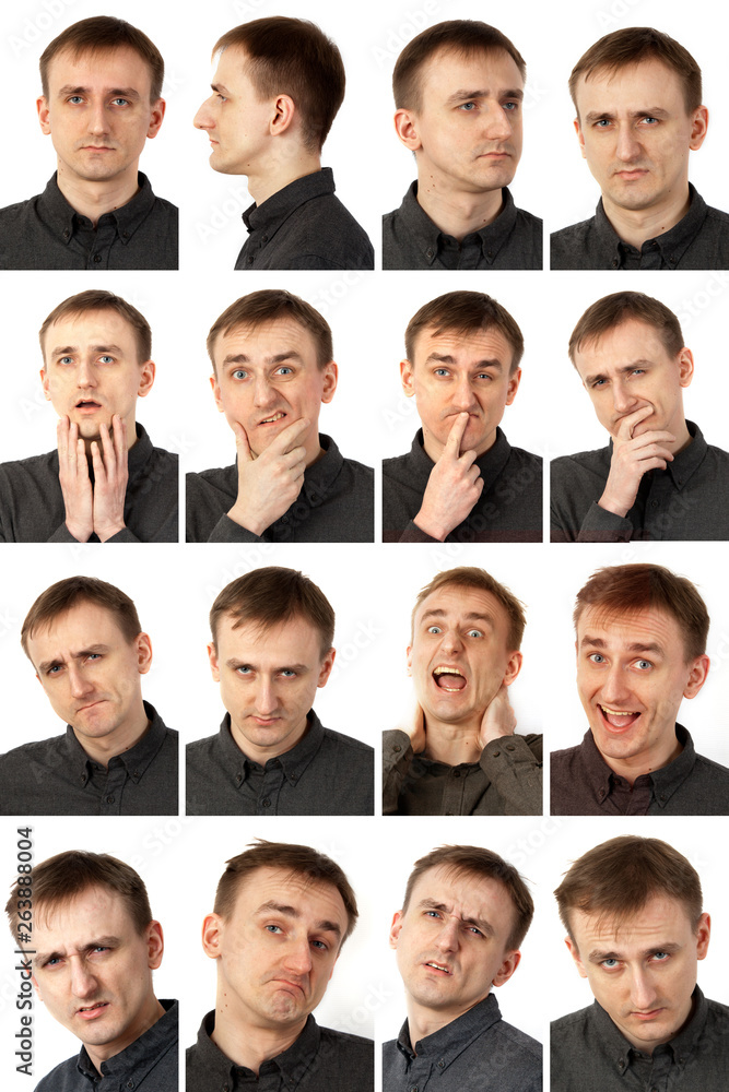 A collage of different emotions of the same men A collage of different emotions of the same men