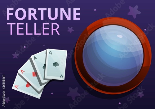 Fortune teller playing cards concept banner. Cartoon illustration of fortune teller playing cards vector concept banner for web design