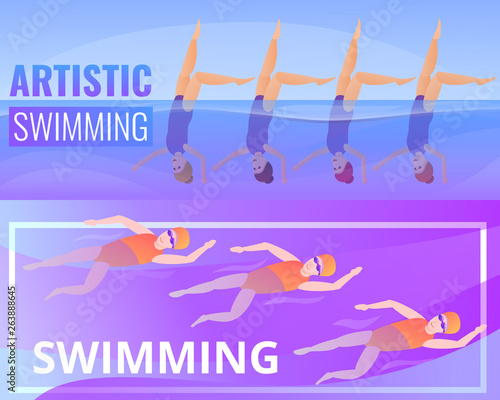 Artistic swimming banner set. Cartoon illustration of artistic swimming vector banner set for web design