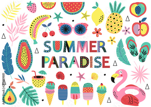 set of isolated elements of summer paradise  - vector illustration, eps