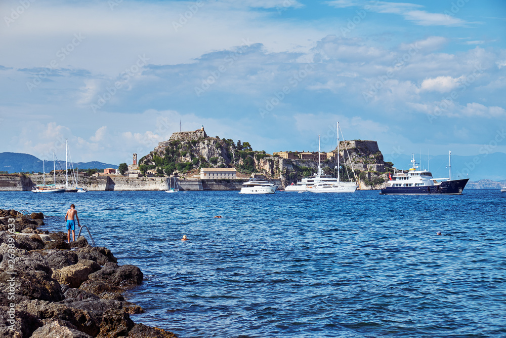 View of the sea and The Old Fortress of Corfu 