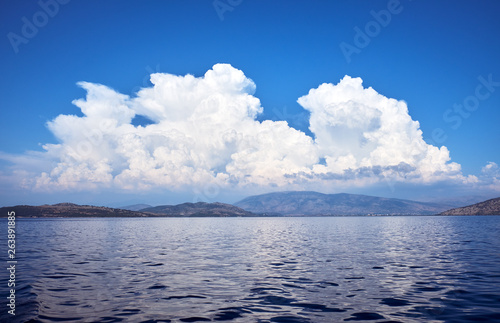 Beautiful landscape. View from the sea to the coast of Albania.