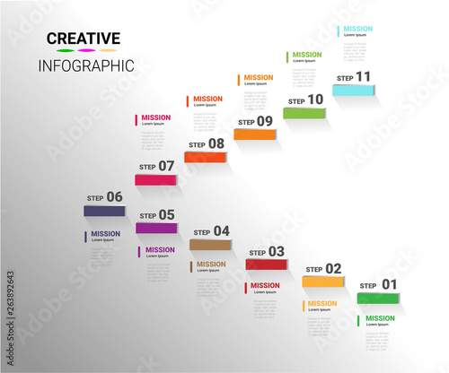 Infographic design template with numbers 11 option for Presentation infographic, Timeline infographics, steps or processes. Vector illustration.