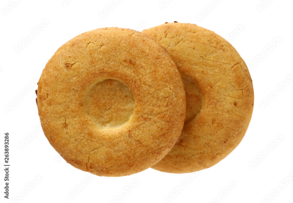 Biscuits with whole-wheat flour. Crunchy, grains on white background Biscuits with whole-wheat flour. Crunchy, grains on white background