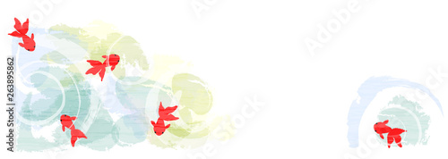 水彩　手書き風　金魚