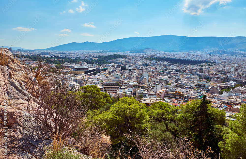 Nice view of the beautiful Athens from the mountain