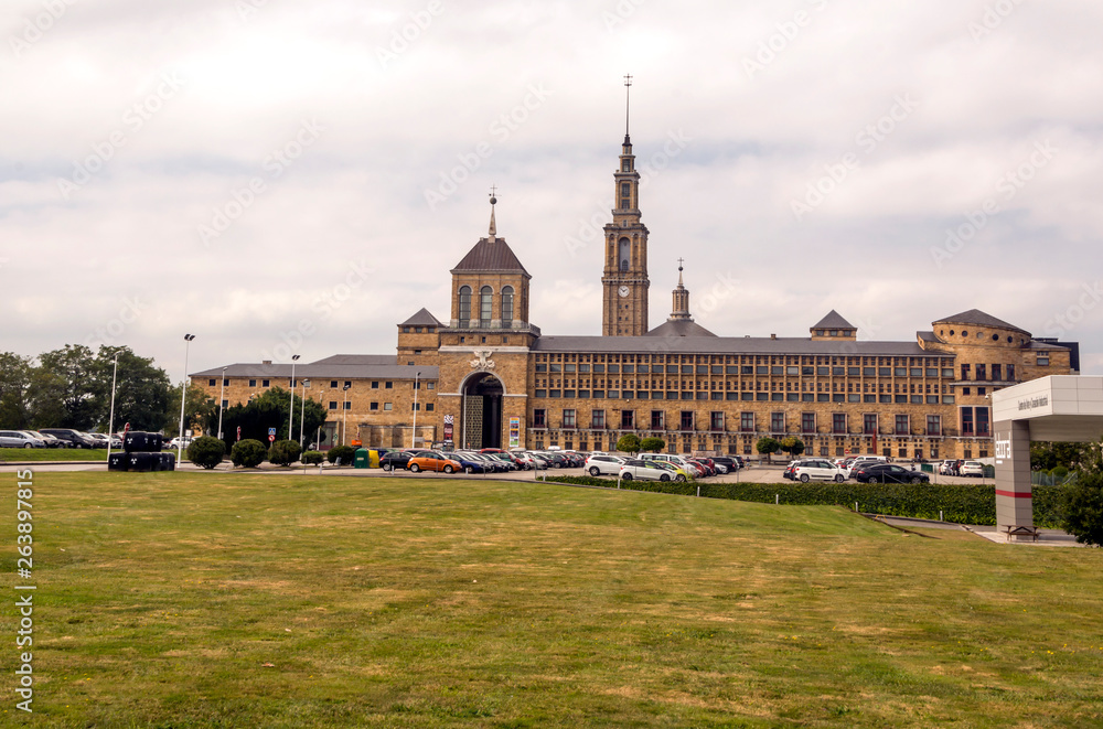 Ancient cathedral of Gijon in the north of Spain in a cloudy day.