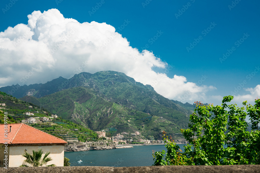 view on mountains and house of Maiori,  Amalfi Coast, Italy