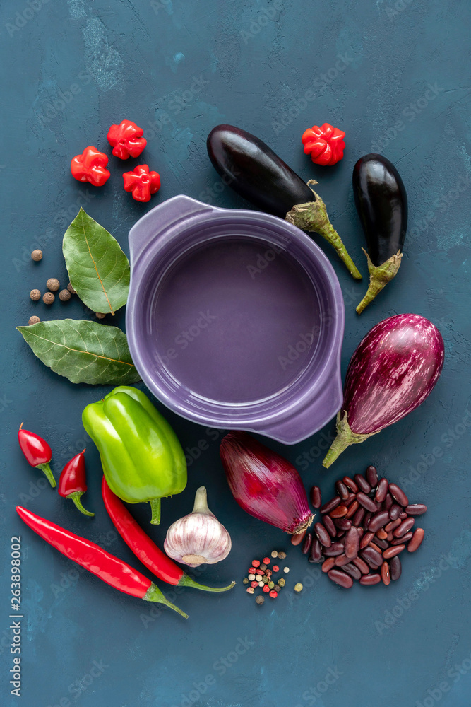 Healthy vegan cooking ingredients, fresh vegetables, clean eating concept, flat lay Healthy vegan cooking ingredients, fresh vegetables, clean eating concept, flat lay