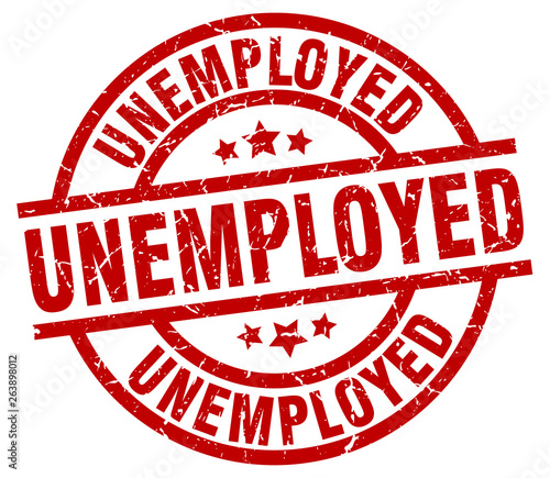 unemployed round red grunge stamp