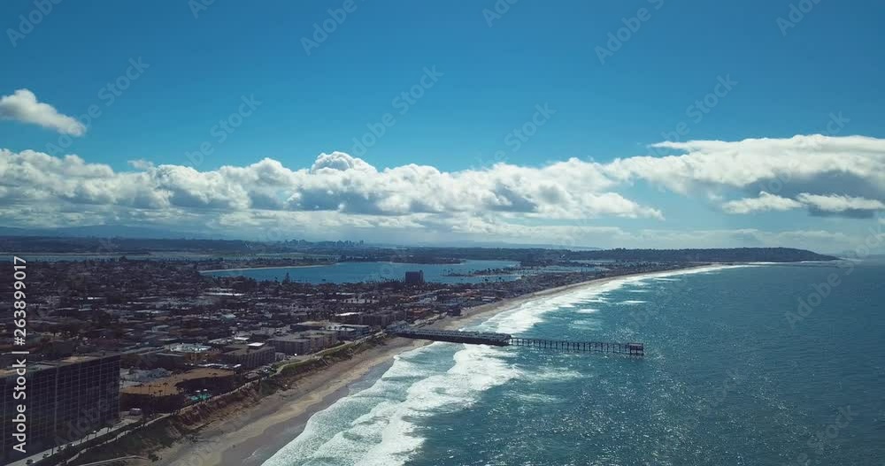 Aerial Drone Shot of Pacific Beach, San Diego California w/ Pacific Ocean Waves. Smooth, 4k HD Drone Shot of San Diego near Mission Beach, Mission Bay and La Jolla California Aerial Drone Shot of Pacific Beach, San Diego California w/ Pacific Ocean Waves. Smooth, 4k HD Drone Shot of San Diego near Mission Beach, Mission Bay and La Jolla California