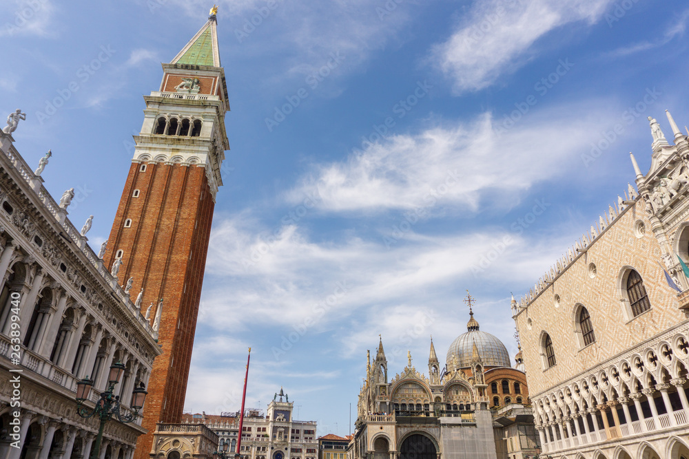 Venice, Italy - August/ 27/ 2018 - Campanile di san marco in venice italy