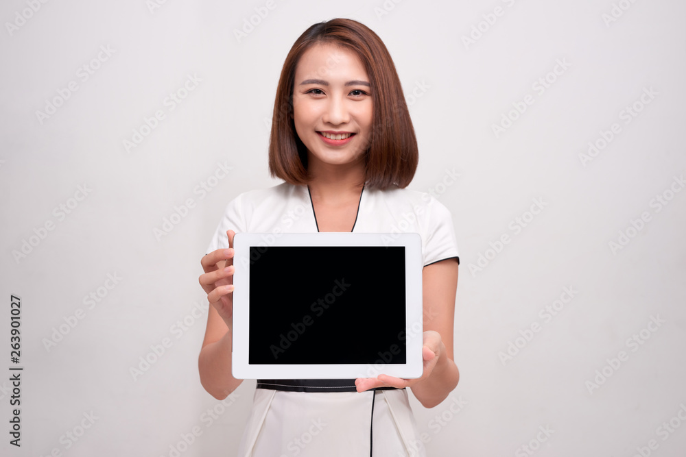 Asian business woman holding ipad tablet Asian business woman holding ipad tablet