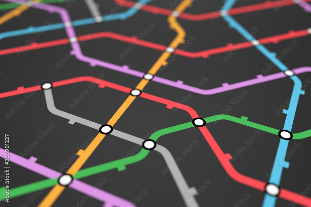 Fototapeta Colorful metro scheme, railway transport or city bus map