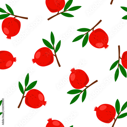 Pomegranate pattern cartoon flat design. Vector wallpaper illustration of pomegranate fruit healthy