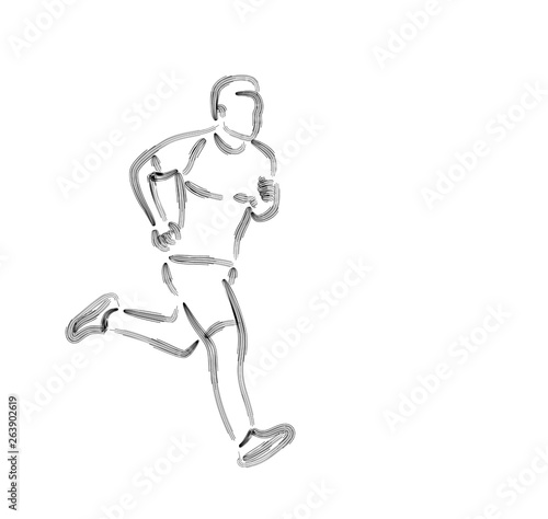 Beautiful sports Boy doing exercises line art drawing, Vector Illustration.