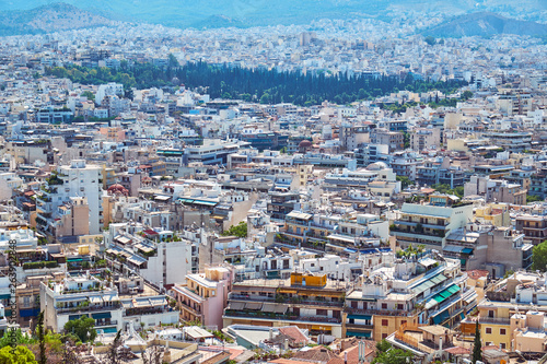 Nice view of the beautiful Athens from the mountain © badahos